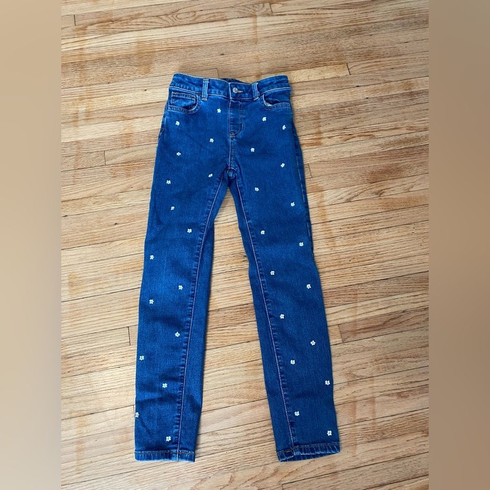 Jumping Beans Size 12 Stylish Blue Girl Jeans Flower Accents adjustable Waist